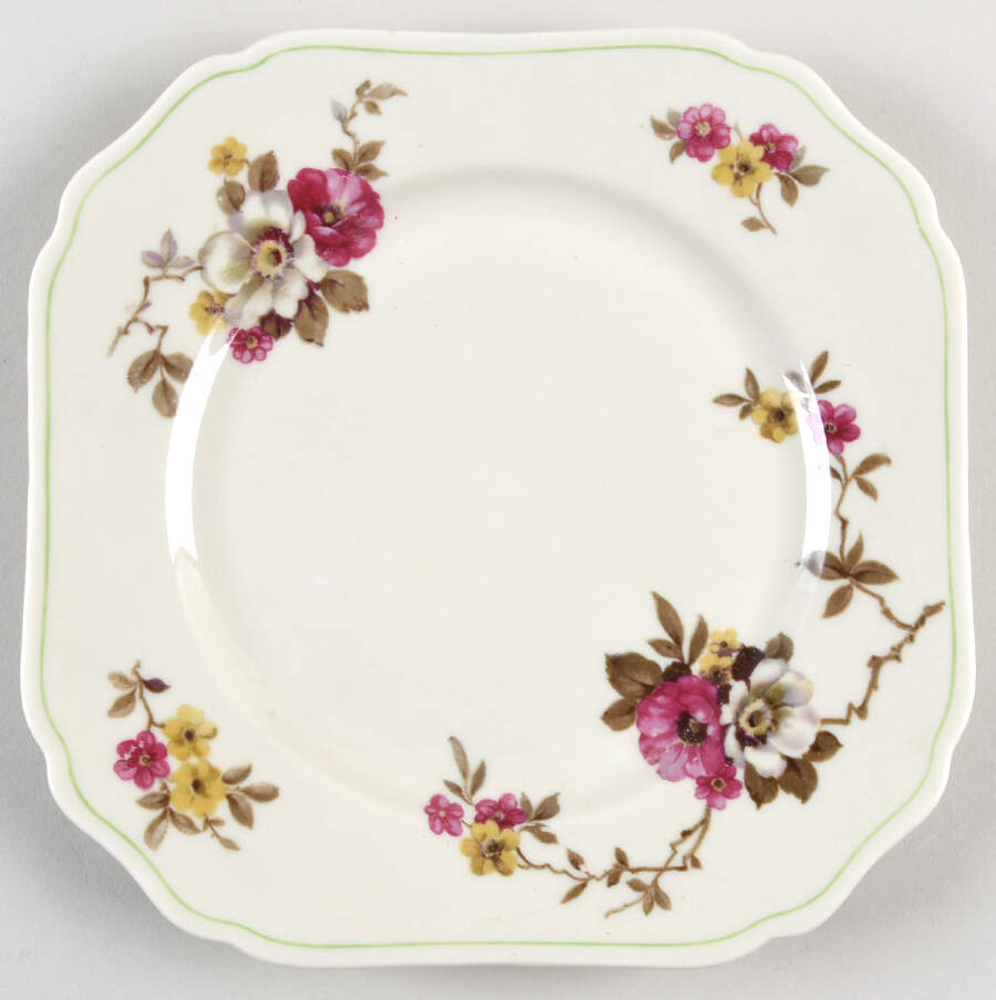 Apple Blossom (Green Trim) Square Salad Plate by Royal York (Germany)-1