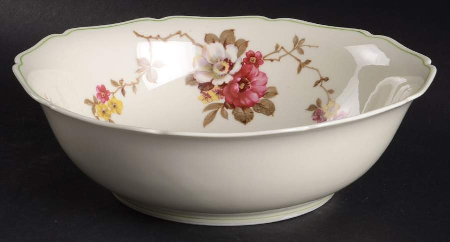Apple Blossom (Green Trim) 9" Round Vegetable Bowl by Royal York (Germany)-1