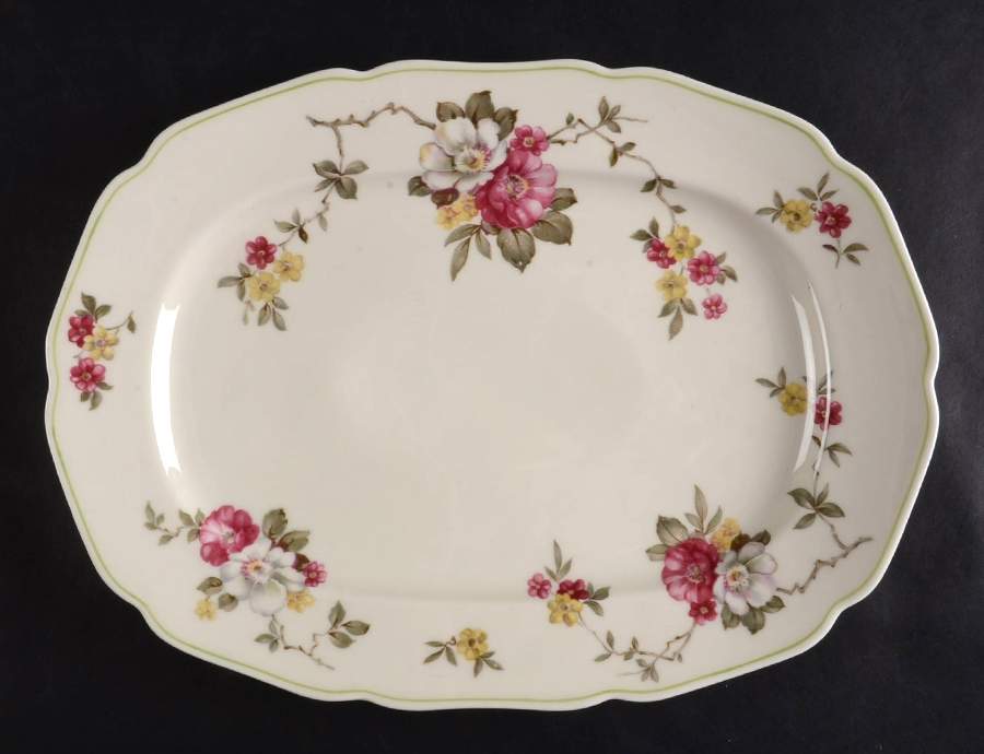 Apple Blossom (Green Trim) 12" Oval Serving Platter by Royal York (Germany)-1