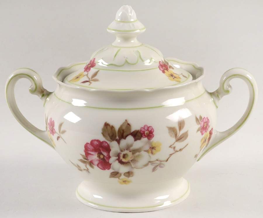Apple Blossom (Green Trim) Sugar Bowl & Lid by Royal York (Germany)-1