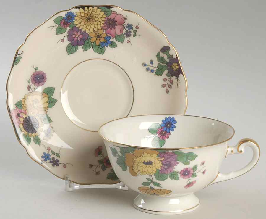 Autumn Leaves Footed Cup & Saucer Set by Royal York (Germany)-1