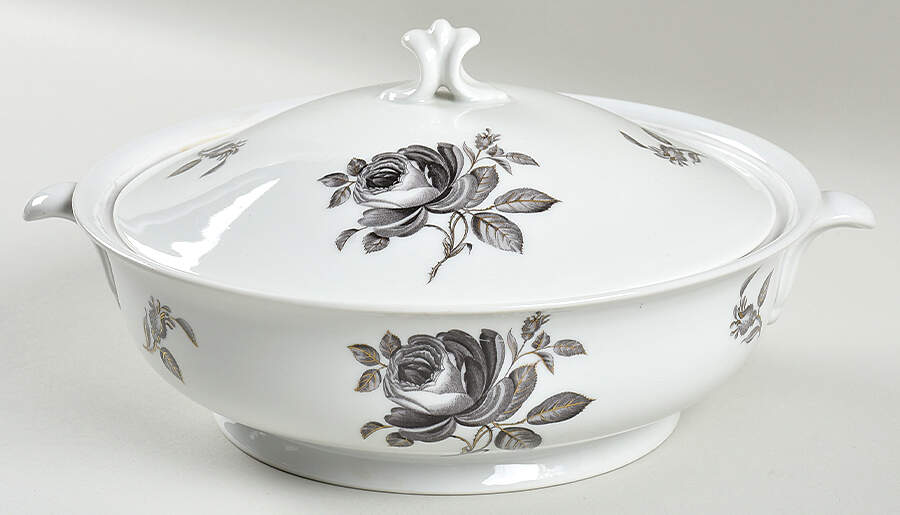 Black Rose Round Covered Vegetable by Royal York (Germany)-1