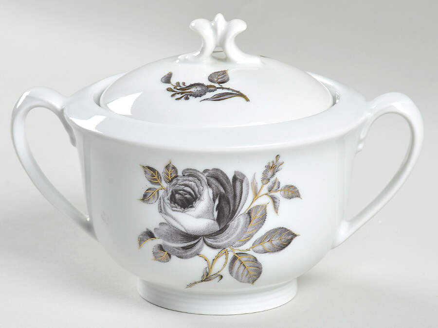 Black Rose Sugar Bowl & Lid by Royal York (Germany)-1