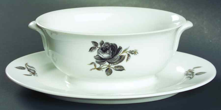 Black Rose Gravy Boat with Attached Underplate by Royal York (Germany)-1