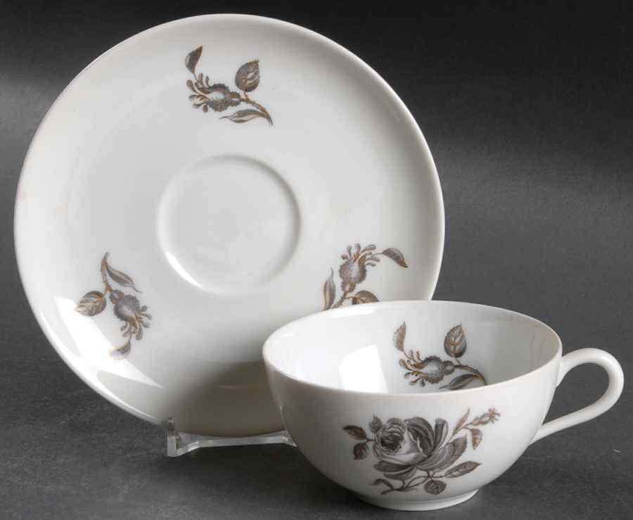 Black Rose Flat Cup & Saucer Set by Royal York (Germany)-1