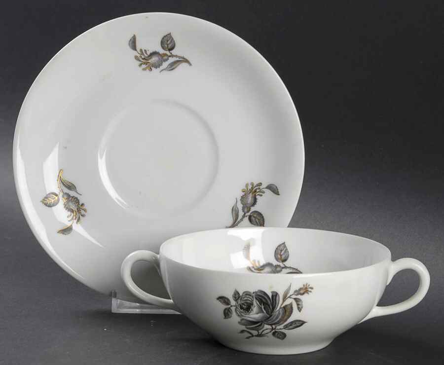 Black Rose Flat Cream Soup Bowl & Saucer Set by Royal York (Germany)-1
