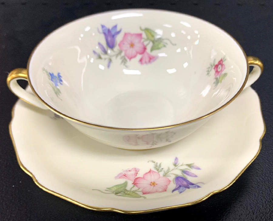 Bridal Bouquet Flat Cream Soup Bowl & Saucer Set by Royal York (Germany)-1
