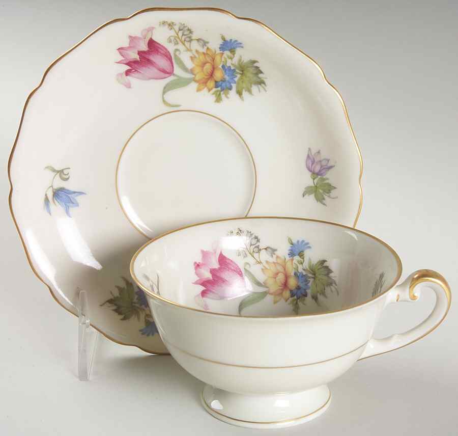 Bridal Bouquet Footed Cup & Saucer Set by Royal York (Germany)-1