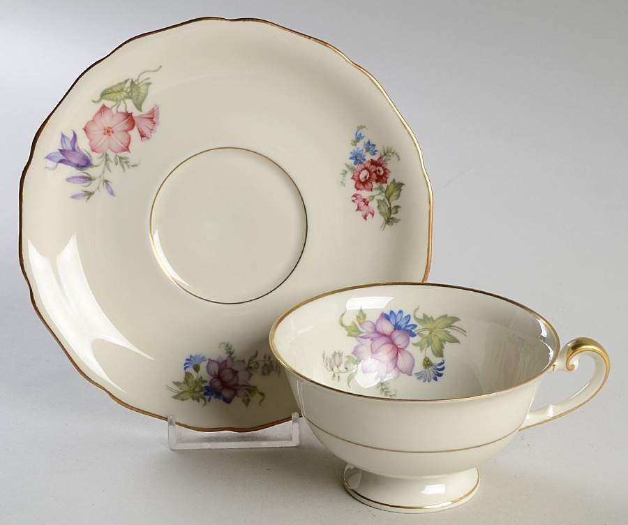 Bridal Bouquet Footed Cup & Saucer Set by Royal York (Germany)-1