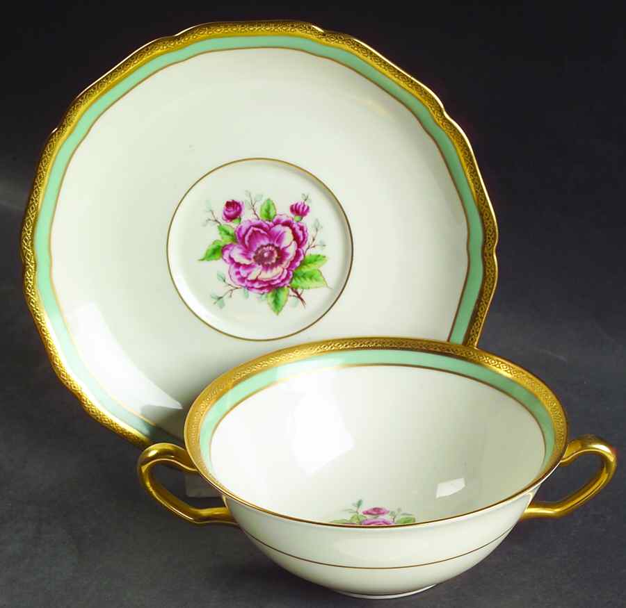 Evening Rose Flat Cream Soup Bowl & Saucer Set by Royal York (Germany)-1