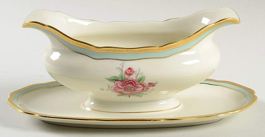 Evening Rose Gravy Boat with Attached Underplate by Royal York (Germany)-1