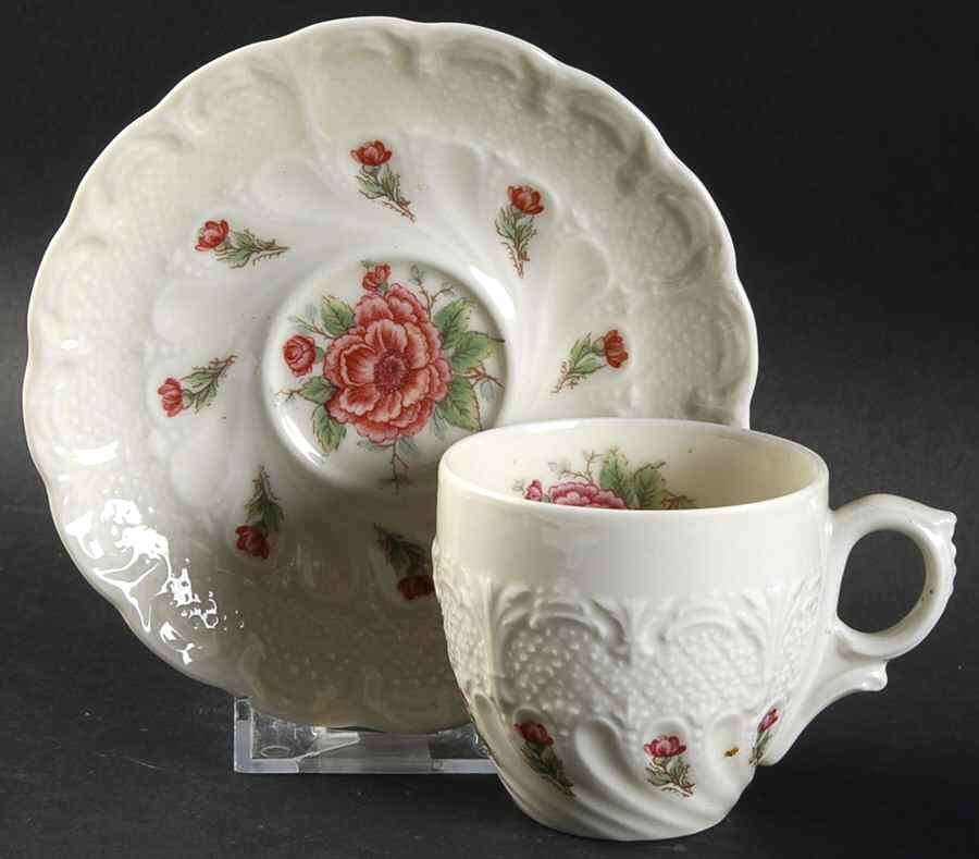 Flora Rose Flat Demitasse Cup & Saucer Set by Royal York (Germany)-1