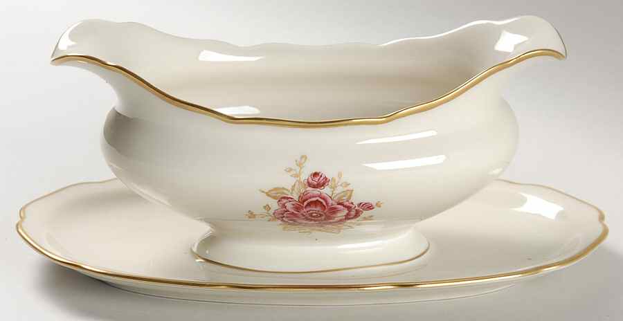 Golden Rose Gravy Boat with Attached Underplate by Royal York (Germany)-1