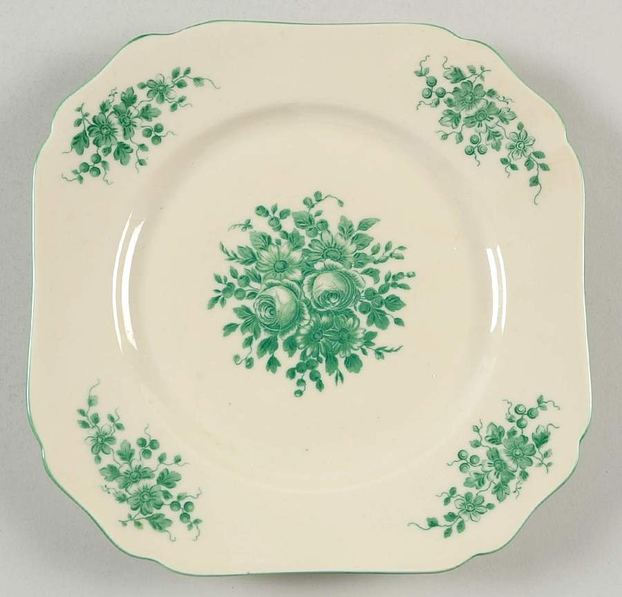 Green Roses Square Salad Plate by Royal York (Germany)-1