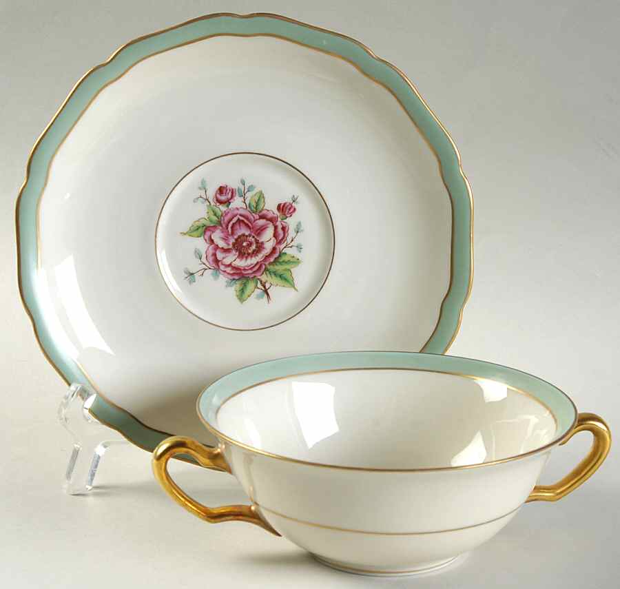 Morning Rose Flat Cream Soup Bowl & Saucer Set by Royal York (Germany)-1