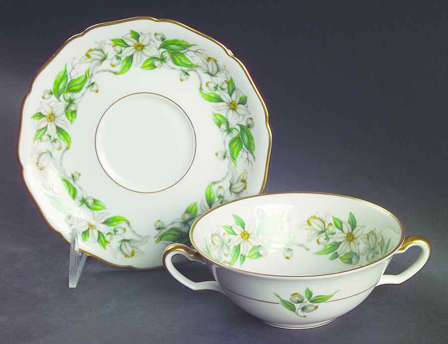 Orange Blossom Flat Cream Soup Bowl & Saucer Set by Royal York (Germany)-1