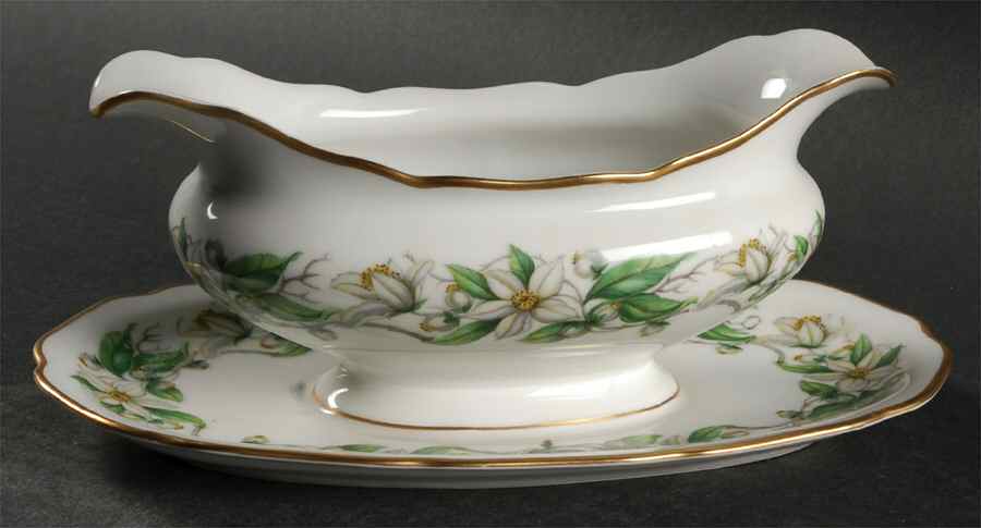 Orange Blossom Gravy Boat with Attached Underplate by Royal York (Germany)-1
