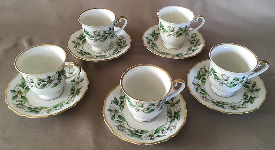 Orange Blossom Footed Demitasse Cup & Saucer Set by Royal York (Germany)-1