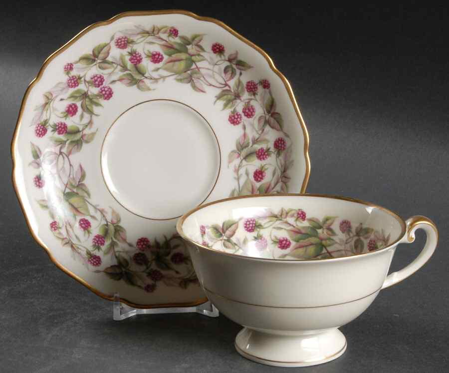 Red Raspberry Footed Cup & Saucer Set by Royal York (Germany)-1