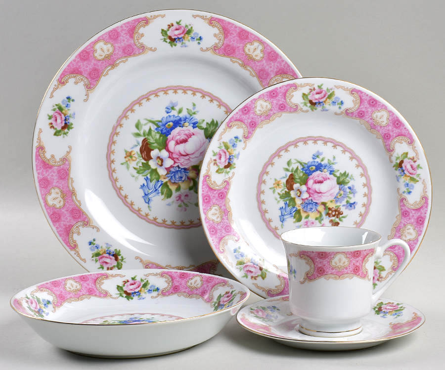 Spring Garden (Gold Trim) 5 Piece Place Setting by Red Sea-1