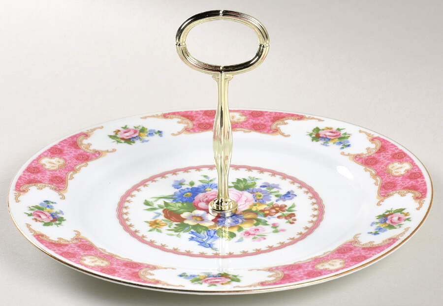Spring Garden (Gold Trim) Round Serving Plate with Center Handle (Dp) Hc by Red Sea-1