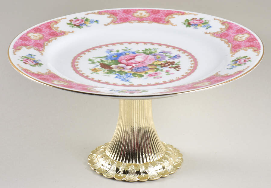 Spring Garden (Gold Trim) Cake Stand with 4"-5" Metal Pedestal  Hc by Red Sea-1
