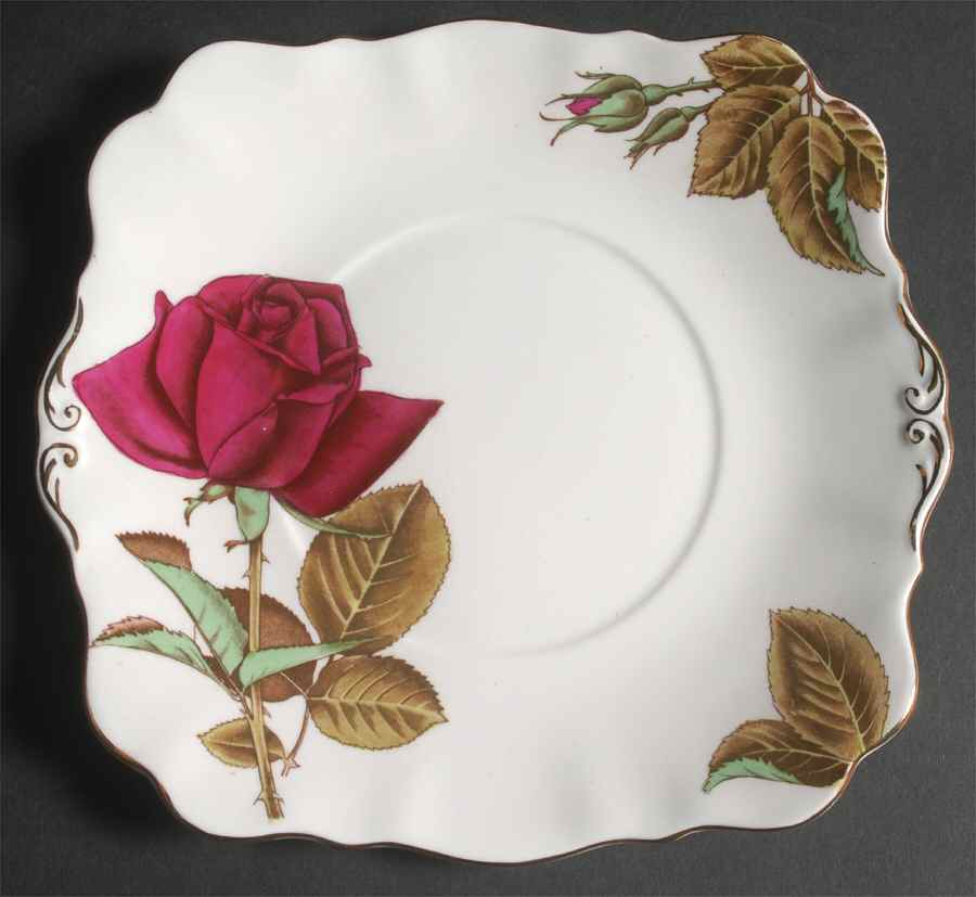English Rose (Scalloped) Square Handled Cake Plate by Royal Standard-1