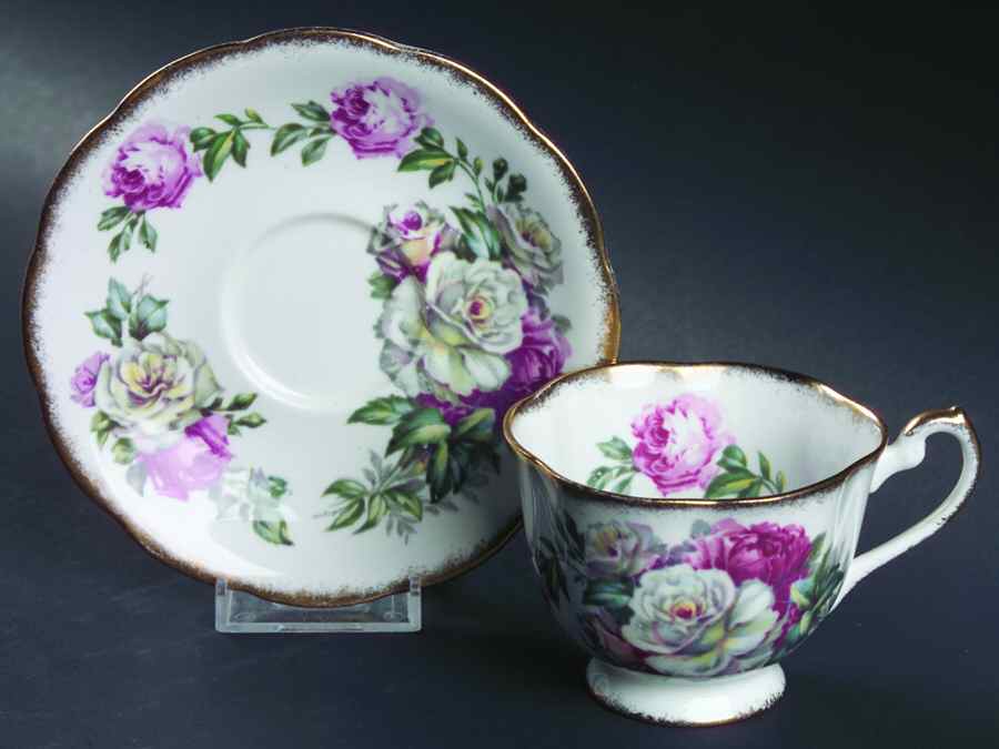 Irish Elegance (Brushed Gold Trim) Footed Cup & Saucer Set by Royal Standard-1