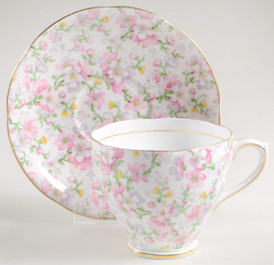 May Medley (Gold Trim) Footed Cup & Saucer Set by Royal Standard-1
