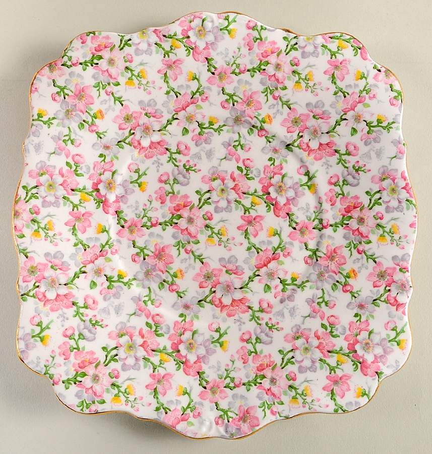 May Medley (Gold Trim) Square Handled Cake Plate by Royal Standard-1