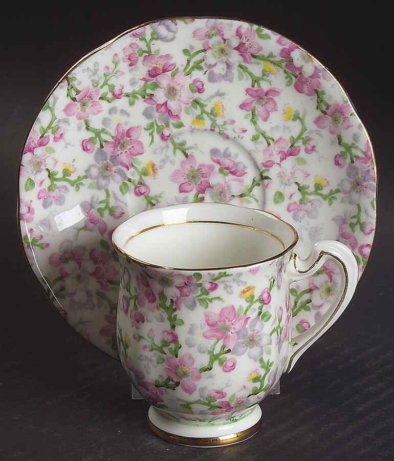 May Medley (Gold Trim) Footed Demitasse Cup & Saucer Set by Royal Standard-1