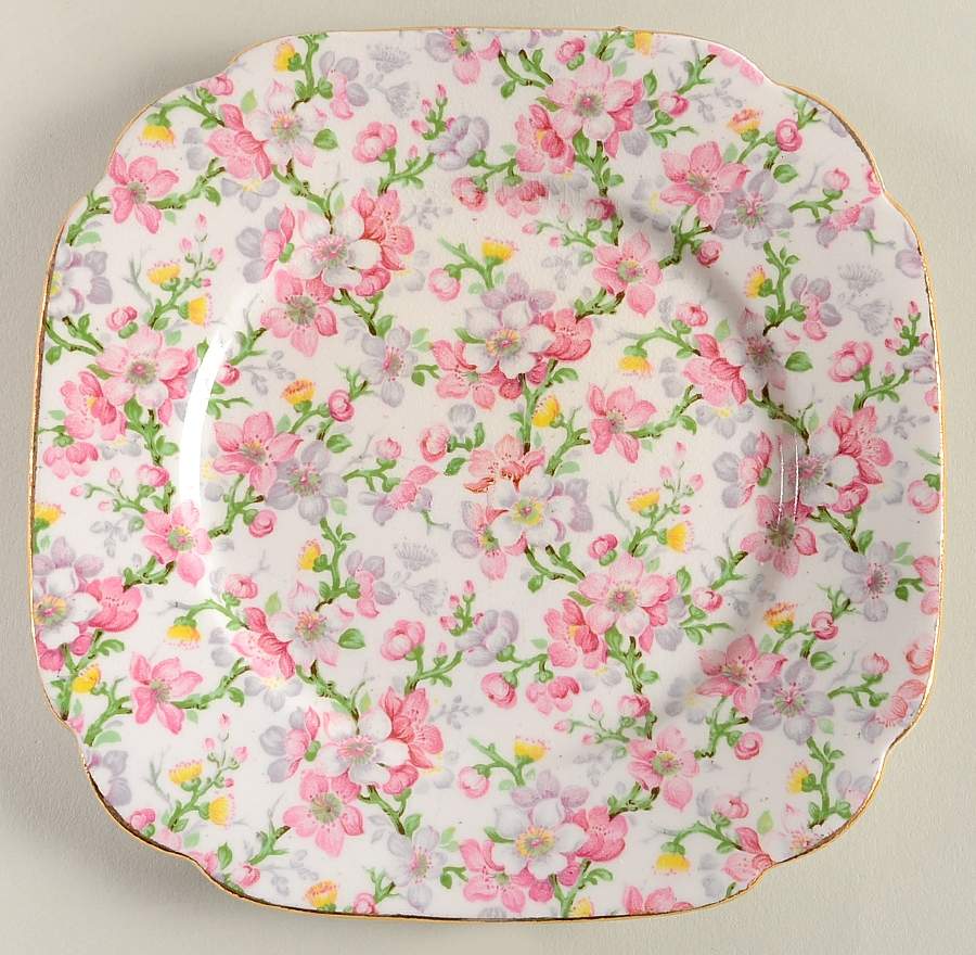 May Medley (Gold Trim) Square Bread & Butter Plate by Royal Standard-1