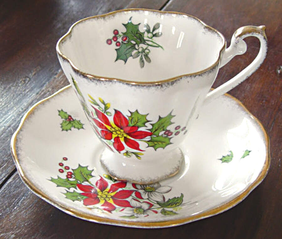 Poinsettia Footed Cup & Saucer Set by Royal Standard-1