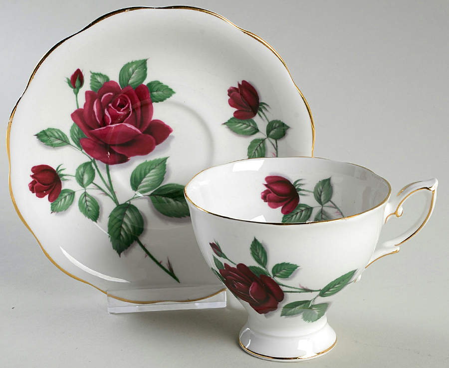 Red Velvet Footed Cup & Saucer Set by Royal Standard-1