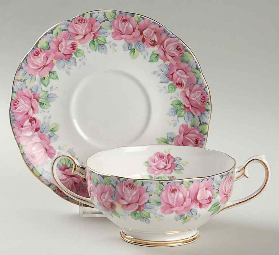 Rose of Sharon Footed Cream Soup Bowl & Saucer Set by Royal Standard-1