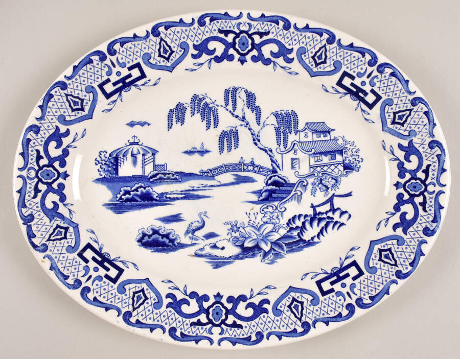 English Canton Blue 12" Oval Serving Platter by Royal Swan-1