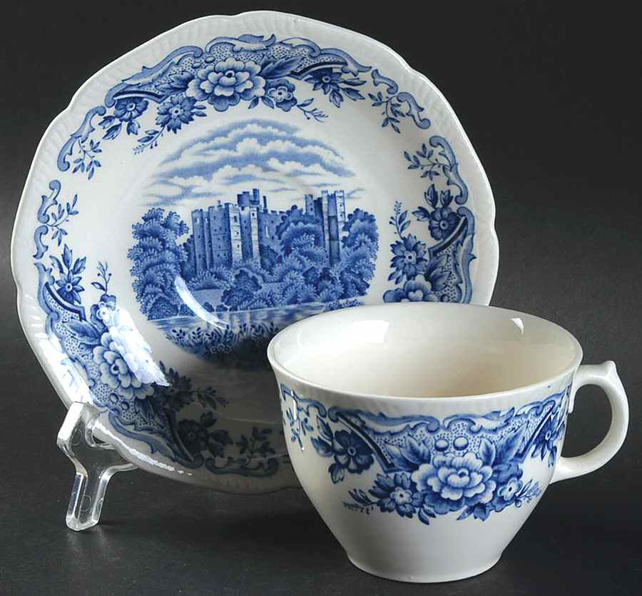 Historic Castles Blue Flat Cup & Saucer Set by Royal Swan-1