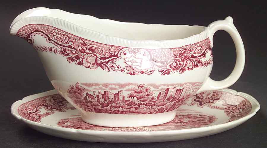 Historic Castles Pink Gravy Boat & Underplate/Relish by Royal Swan-1