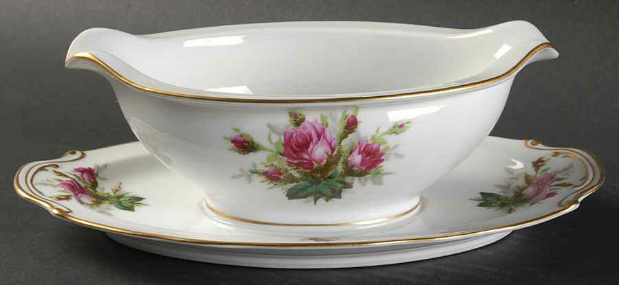 Antique Rose Gravy Boat with Attached Underplate by Rossetti-1