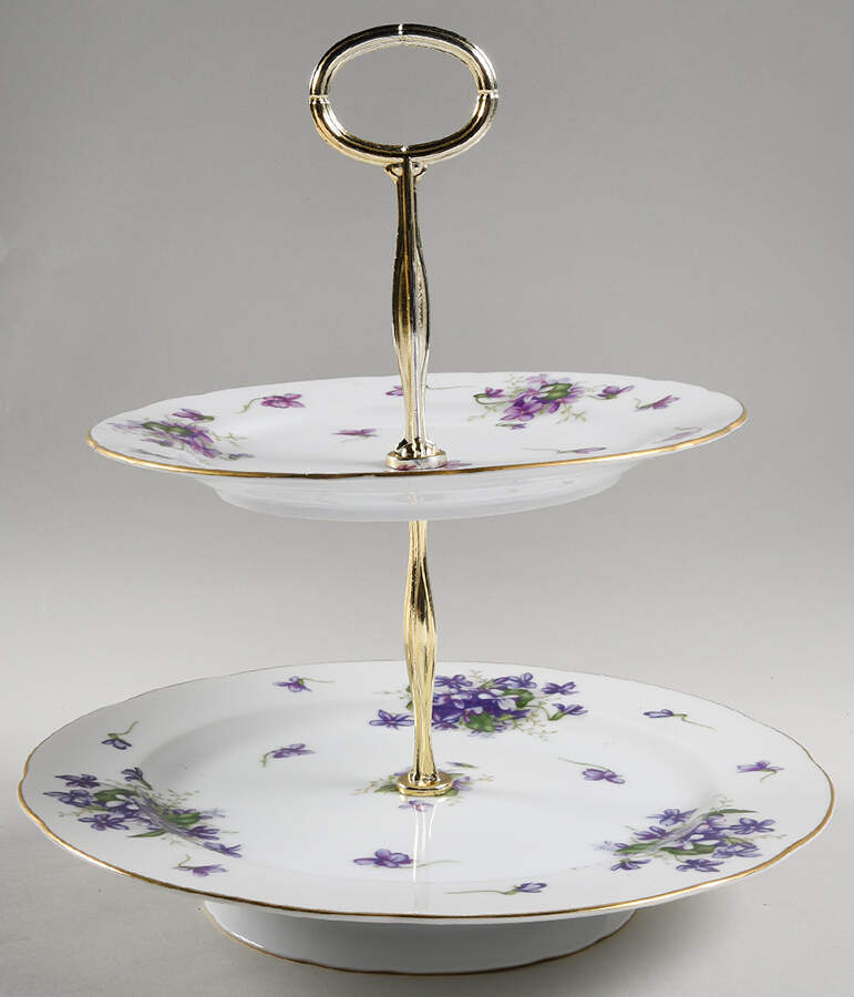 Spring Violets 11 1/4"  2 Tier Footed Serving Tray (DP,SP,FR) HC by Rossetti-1