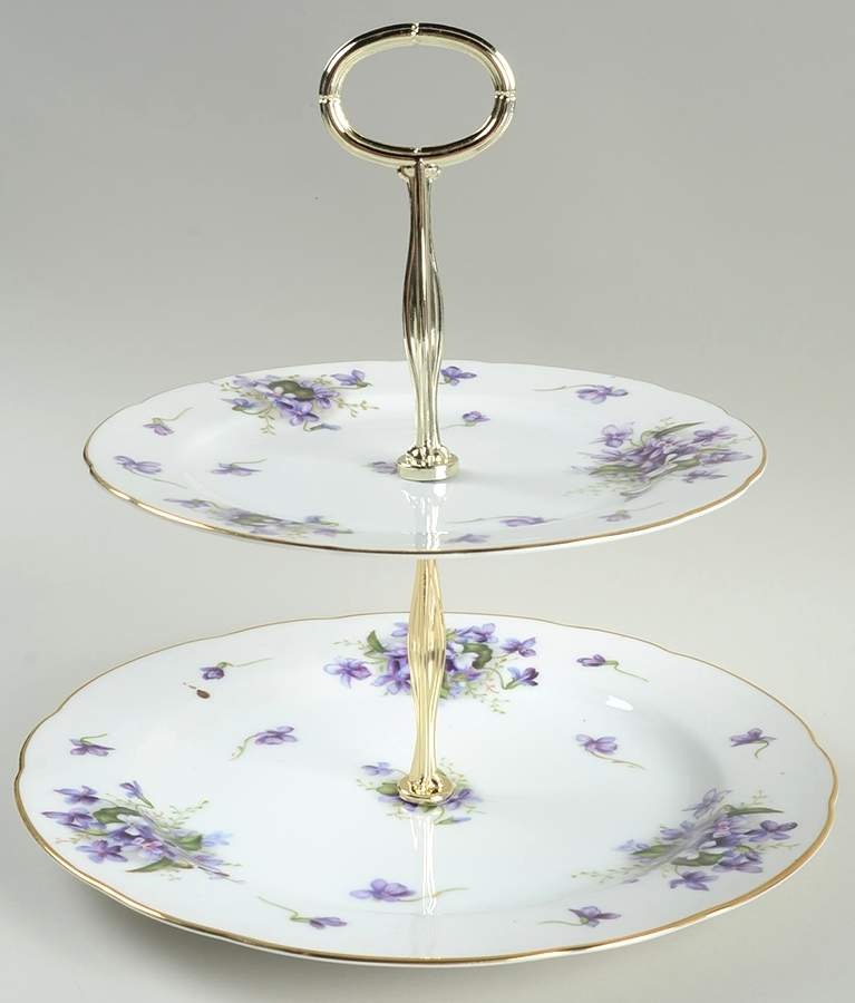 Spring Violets 6 5/8"-10"  2 Tiered Serving Tray (Dp, Sp) HC by Rossetti-1