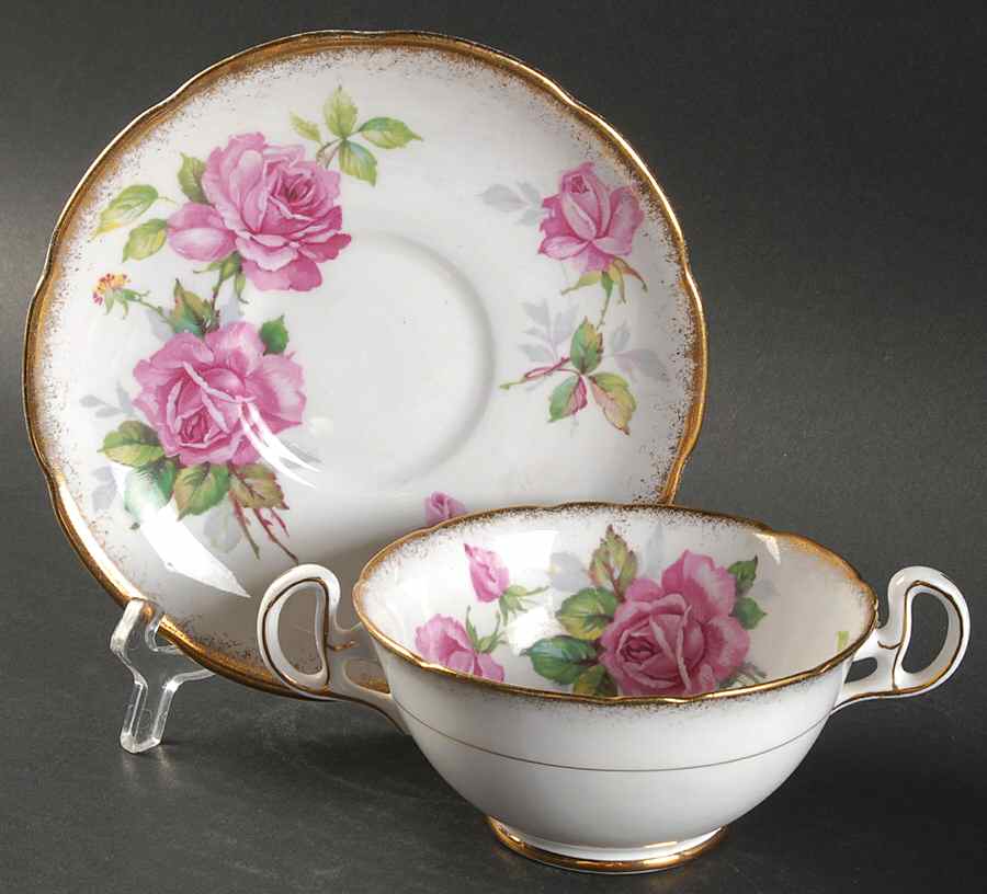 Berkeley Rose Footed Cream Soup Bowl & Saucer Set by Royal Stafford-1