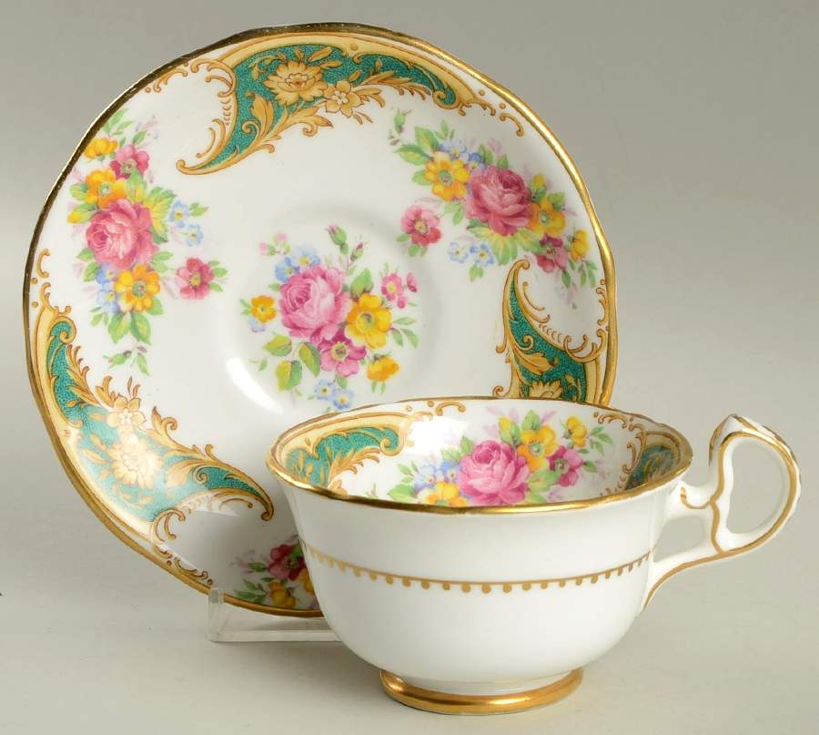 Gloria Green Footed Cup & Saucer Set by Royal Stafford-1