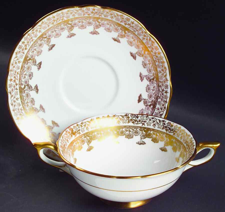 Gold Regent Footed Cream Soup Bowl & Saucer Set by Royal Stafford-1