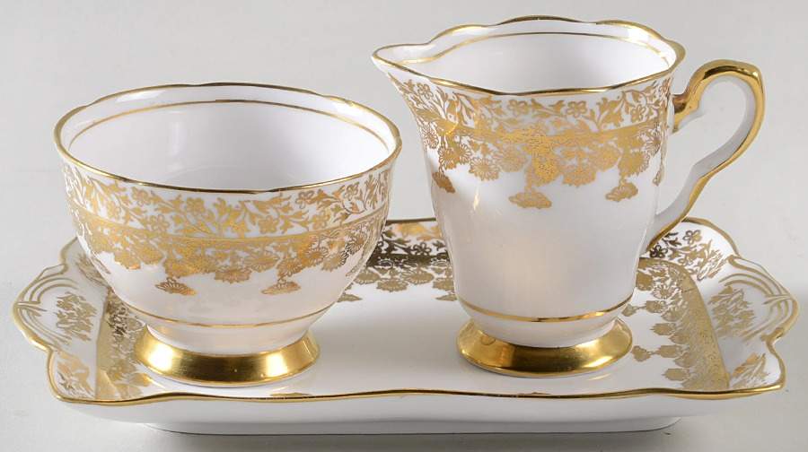 Gold Regent Mini Creamer & Open Sugar with Tray by Royal Stafford-1