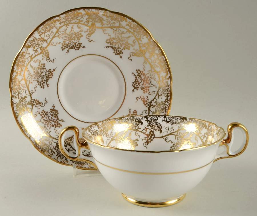 Grape Vine Footed Cream Soup Bowl & Saucer Set by Royal Stafford-1
