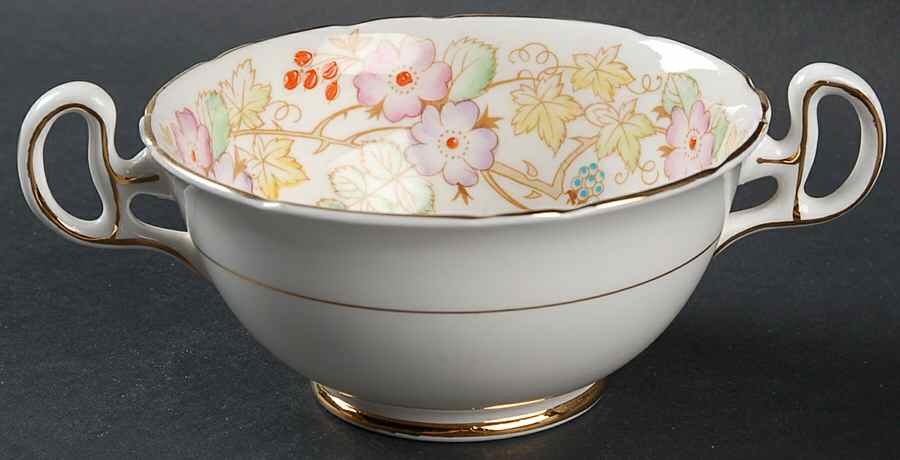 Hedgerow (Bone, Vine with Berries) Footed Cream Soup Bowl by Royal Stafford-1