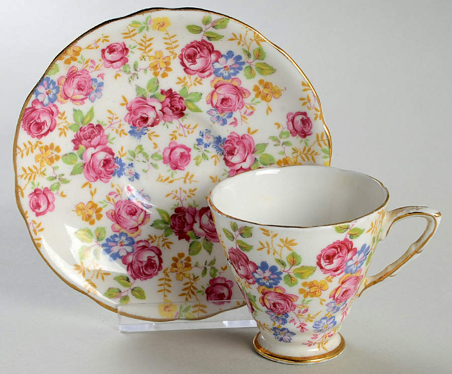 June Roses Footed Demitasse Cup & Saucer Set by Royal Stafford-1