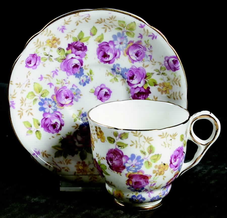 June Roses Footed Demitasse Cup & Saucer Set by Royal Stafford-1