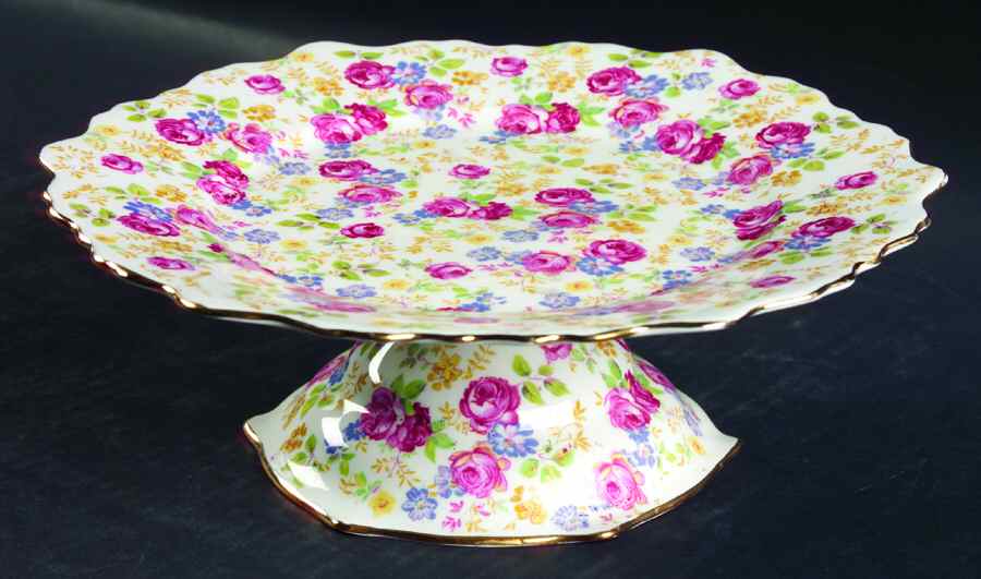 June Roses 9" Diameter Pedestal Cake Stand by Royal Stafford-1